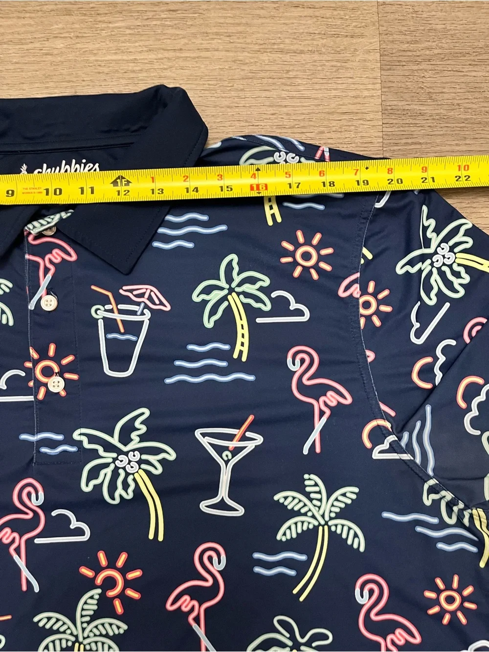 Chubbies The Weekend Men Navy Neon Tropical Print Polo XL - Picture 4 of 6